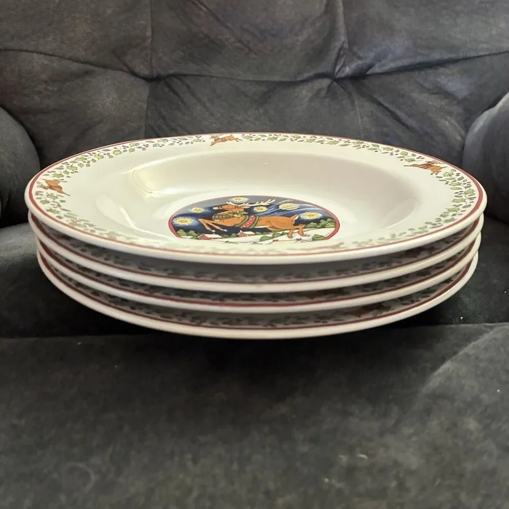 International China Susan Winget Over the Housetops Soup Bowls 9.25” Set Of 4